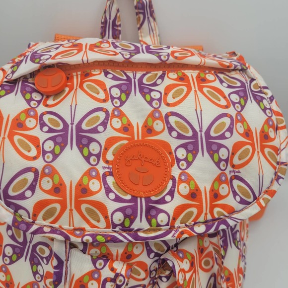 Yak Pak Orange Purple White Butterfly Print Backpack Size 9.5"x8.5" - Picture 2 of 8